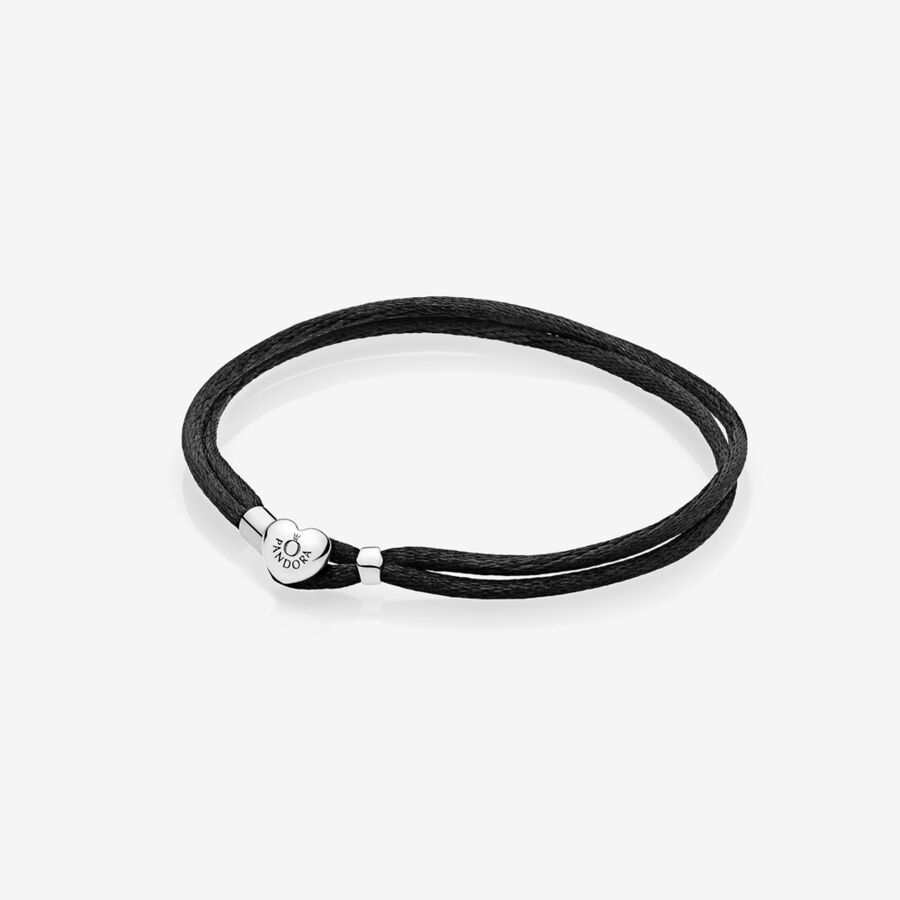Silver double fabric cord bracelet, black image number 0