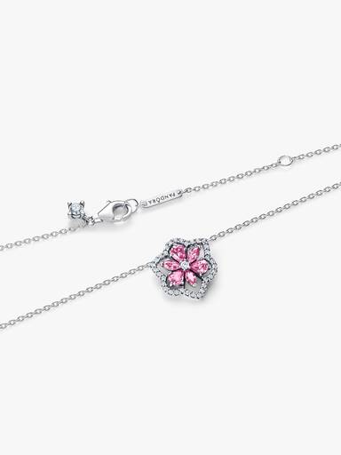Herbarium Sparkling Pink Flower Pendant Necklace