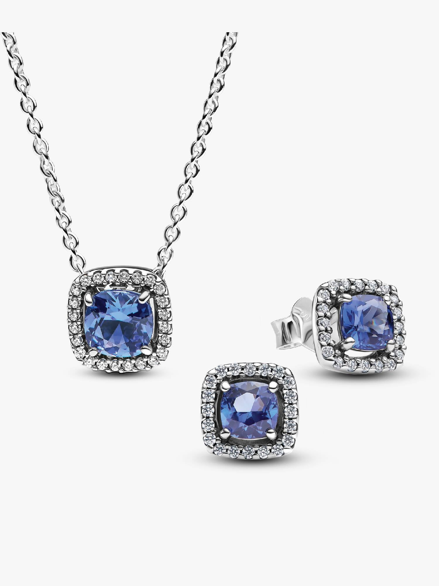 Sparkling Blue Halo Ring & Earrings Set