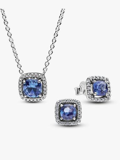 Sparkling Blue Halo Ring & Earrings Set
