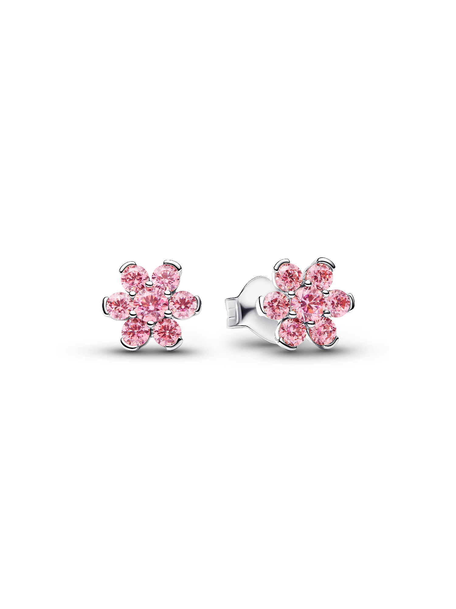 Sparkling Pink Flower Stud Earrings