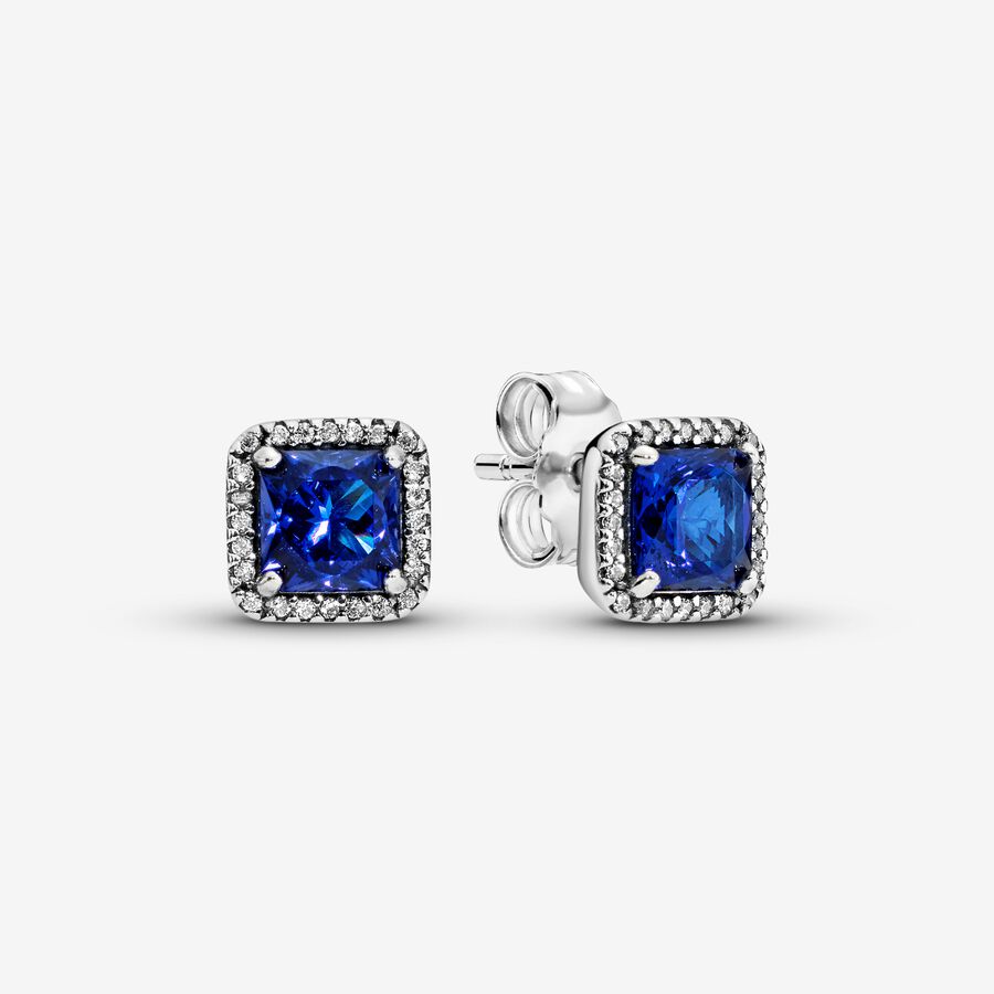 Blue Square Sparkle Halo Stud Earrings image number 0