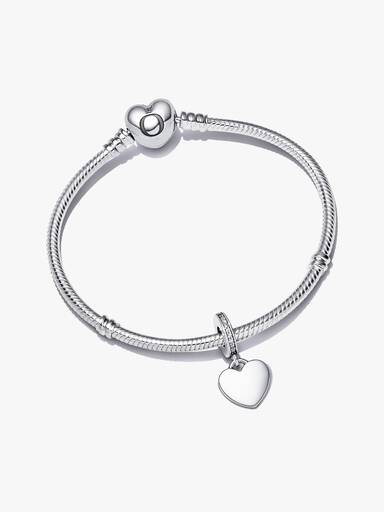 Engravable Heart Tag Dangle Charm & Bracelet Gift Set
