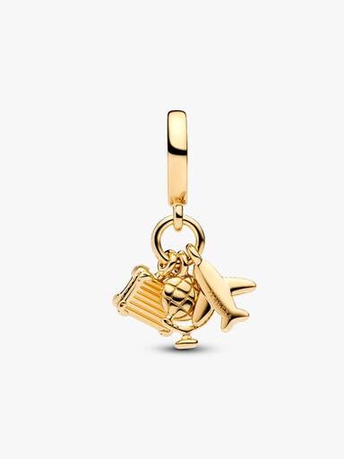 Airplane, Globe & Suitcase Triple Dangle Charm