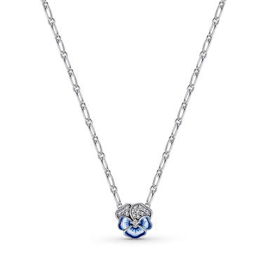 Blue Pansy Flower Pendant Necklace