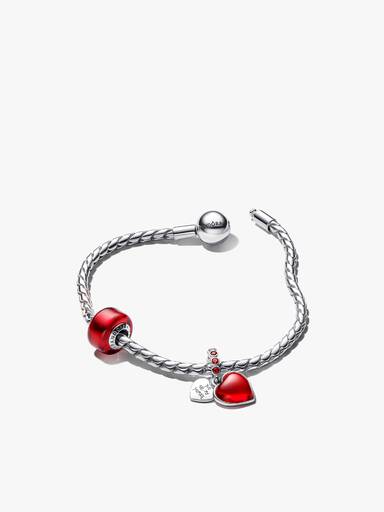 Red Murano Glass & Heart Bracelet Set