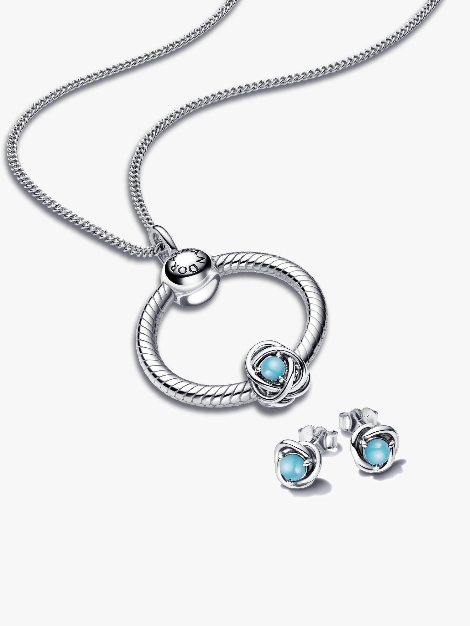December Birthstone Eternity Circle O Pendant and Earrings Set