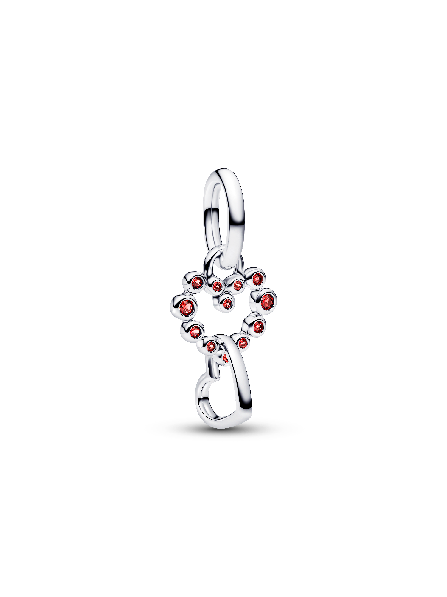 Connected Hearts & Red Stones Dangle Charm