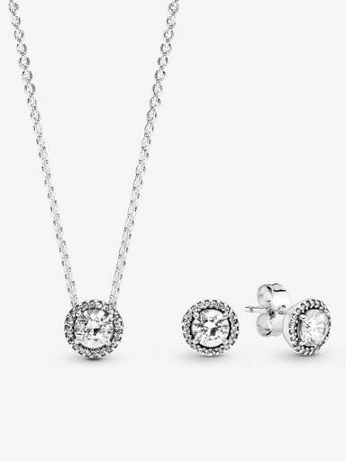 Round Sparkle Halo Necklace and Earrings Gift Set