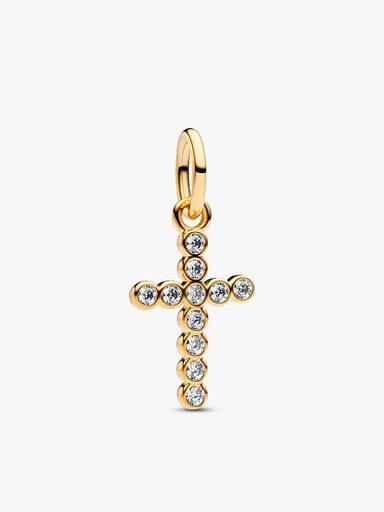 Sparkling Round Bezel Cross Pendant Necklace