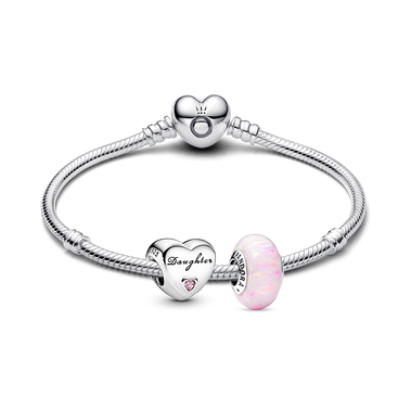 Daughter Heart Charm and Heart Clasp Bracelet Set