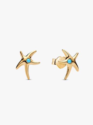 Starfish 14k gold-plated stud earrings with capri blue crystal