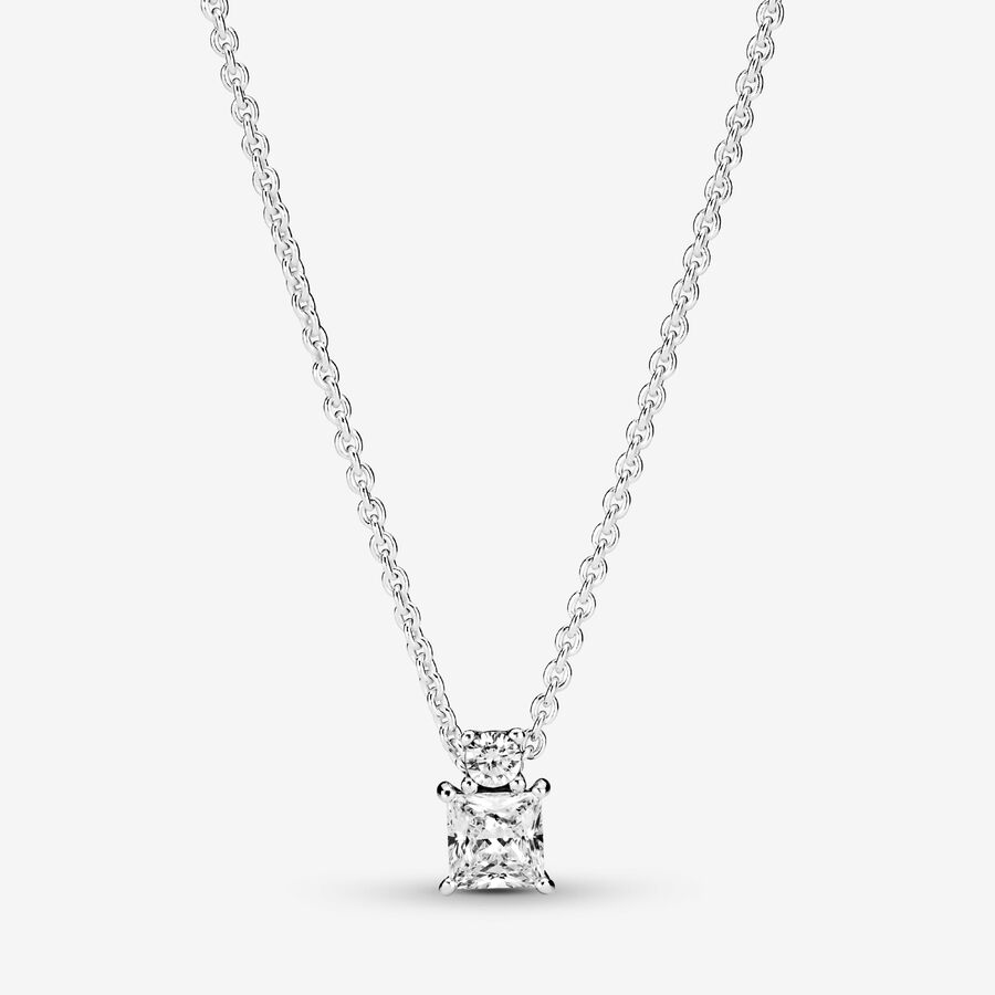 Sparkling Collier Round & Square Pendant Necklace image number 0