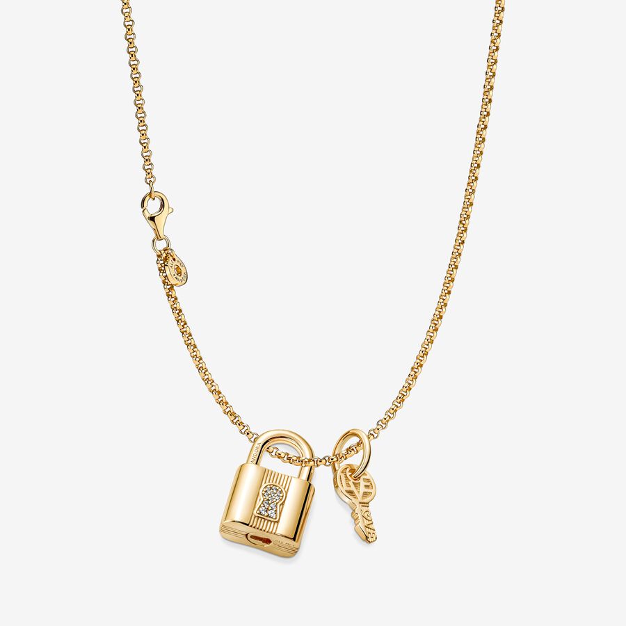 14kt Gold Full Diamond Love Lock Necklace