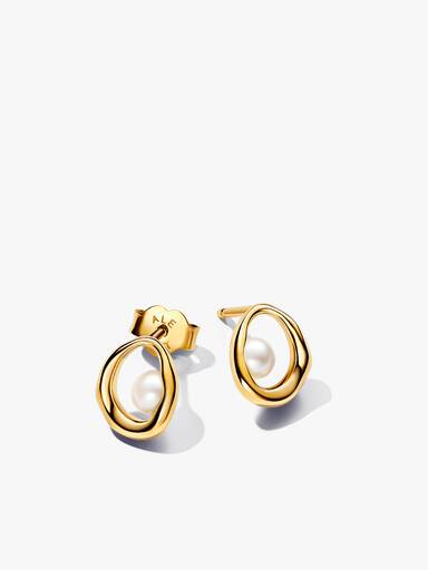 PANDORA ESSENCE 14k Gold-plated Treated Freshwater Cultured Pearl Necklace and Earring Gift Set