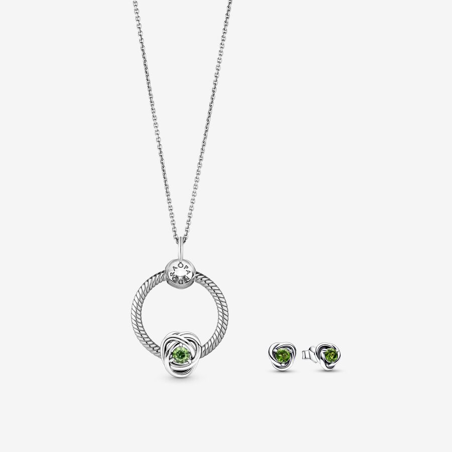 August Birthstone Eternity Circle O Pendant and Earrings Set image number 0