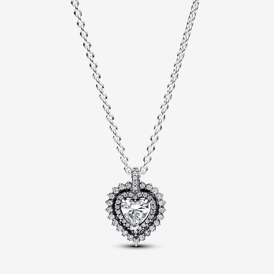Sparkling Heart Halo Pendant Necklace image number 0