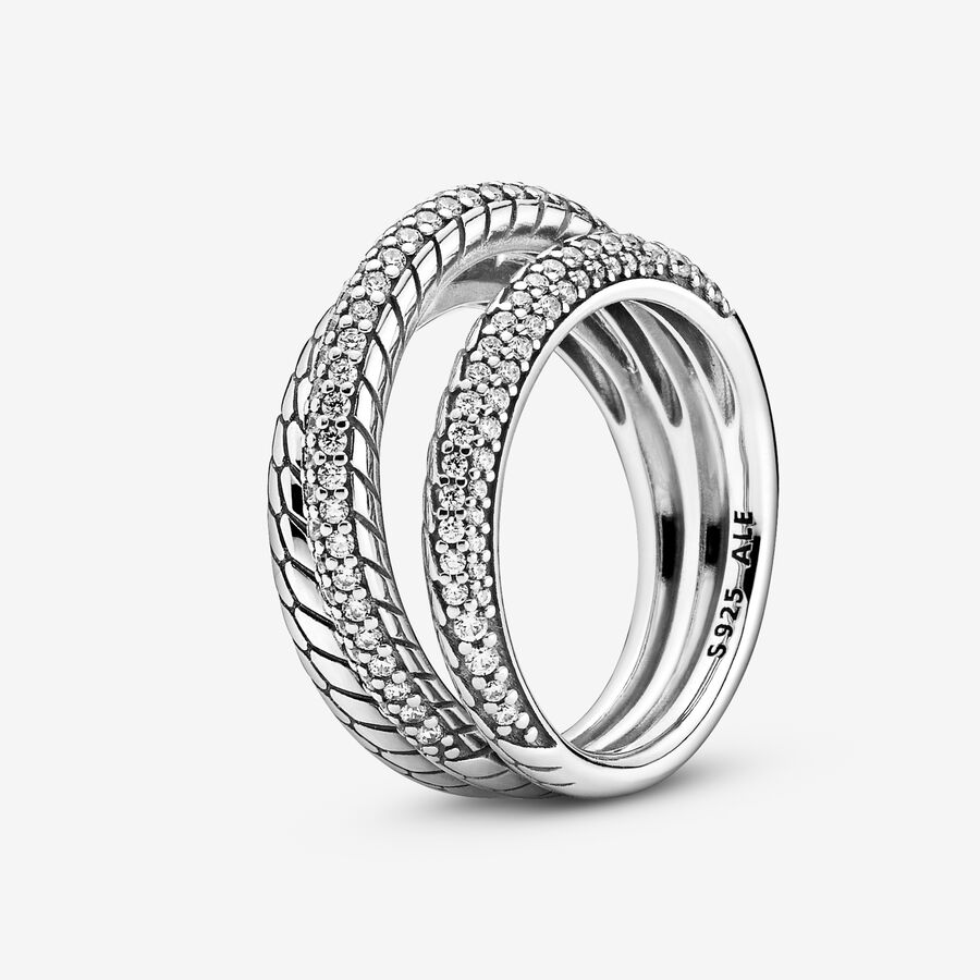 Triple Band Pavé Snake Chain Pattern Ring image number 0
