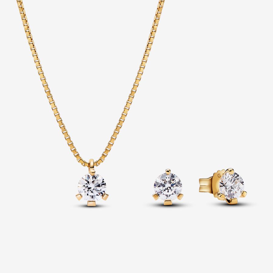 Pandora Nova 14k Gold Lab grown Diamond Pendant Necklace and Earrings set image number 0