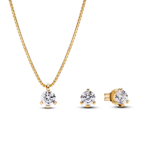 Pandora Nova 14k Gold Lab grown Diamond Pendant Necklace and Earrings set