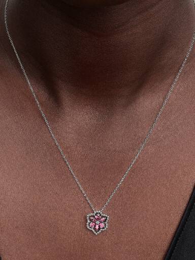 Herbarium Sparkling Pink Flower Pendant Necklace