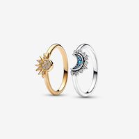 Moon and Star Ring Set