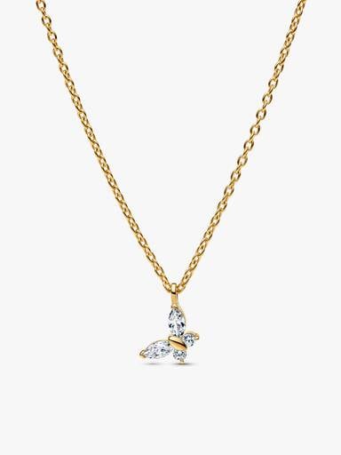 Gold-plated Sparkling Clear Butterfly Necklace and Earring Set
