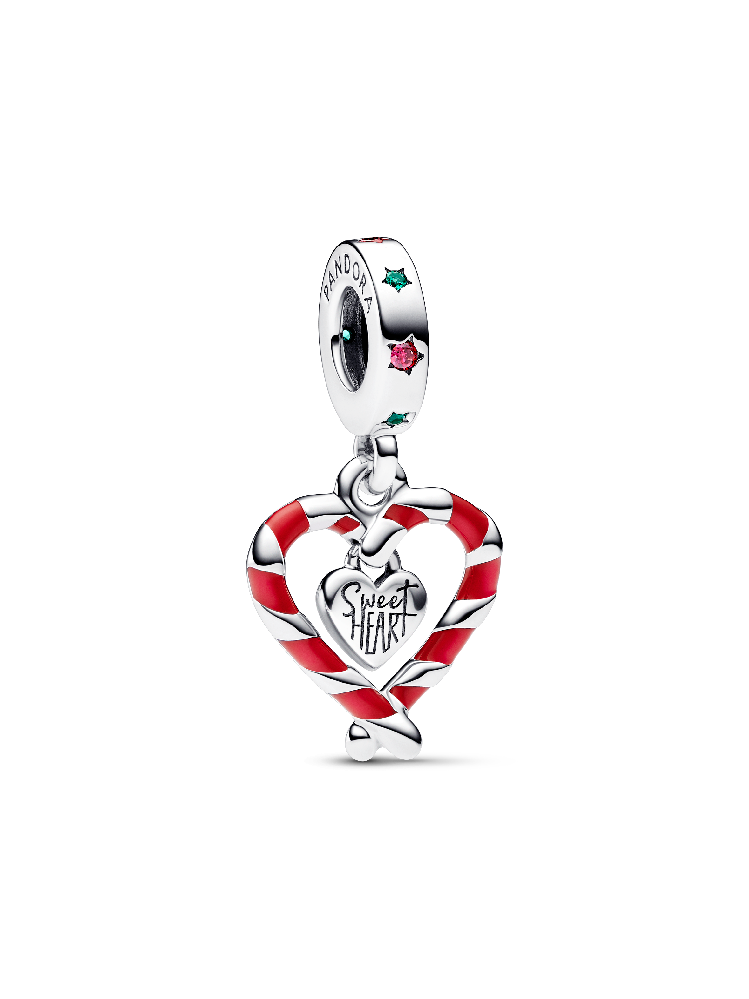 Double Candy Cane Heart Christmas Dangle Charm