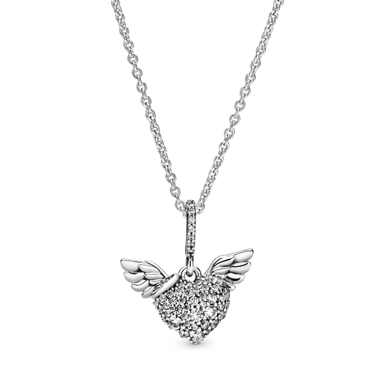 Pavé Heart and Angel Wings Necklace