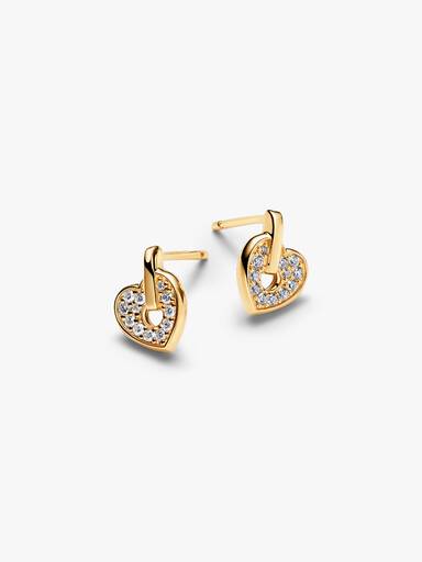 Pandora Talisman 14k Gold Lab-grown Diamond Pavé Heart Stud Earrings