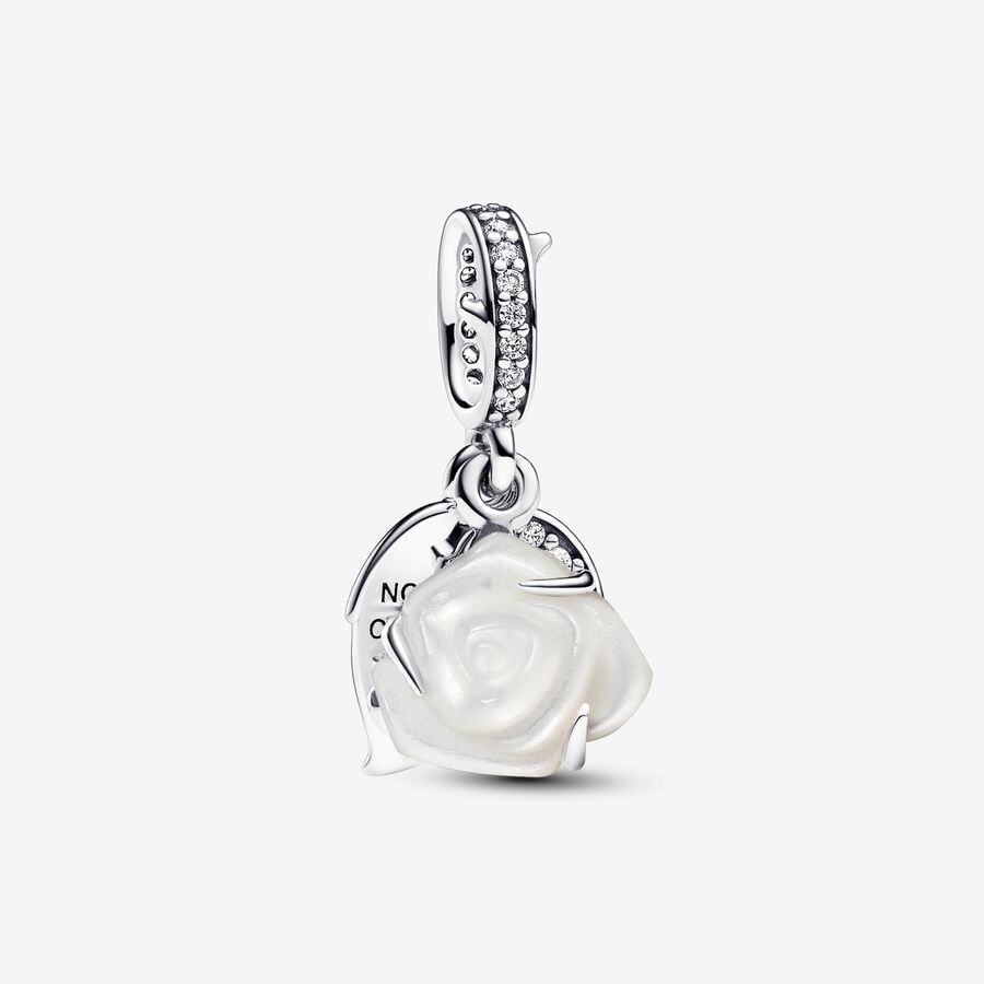 White Rose in Bloom Double Dangle Charm image number 0