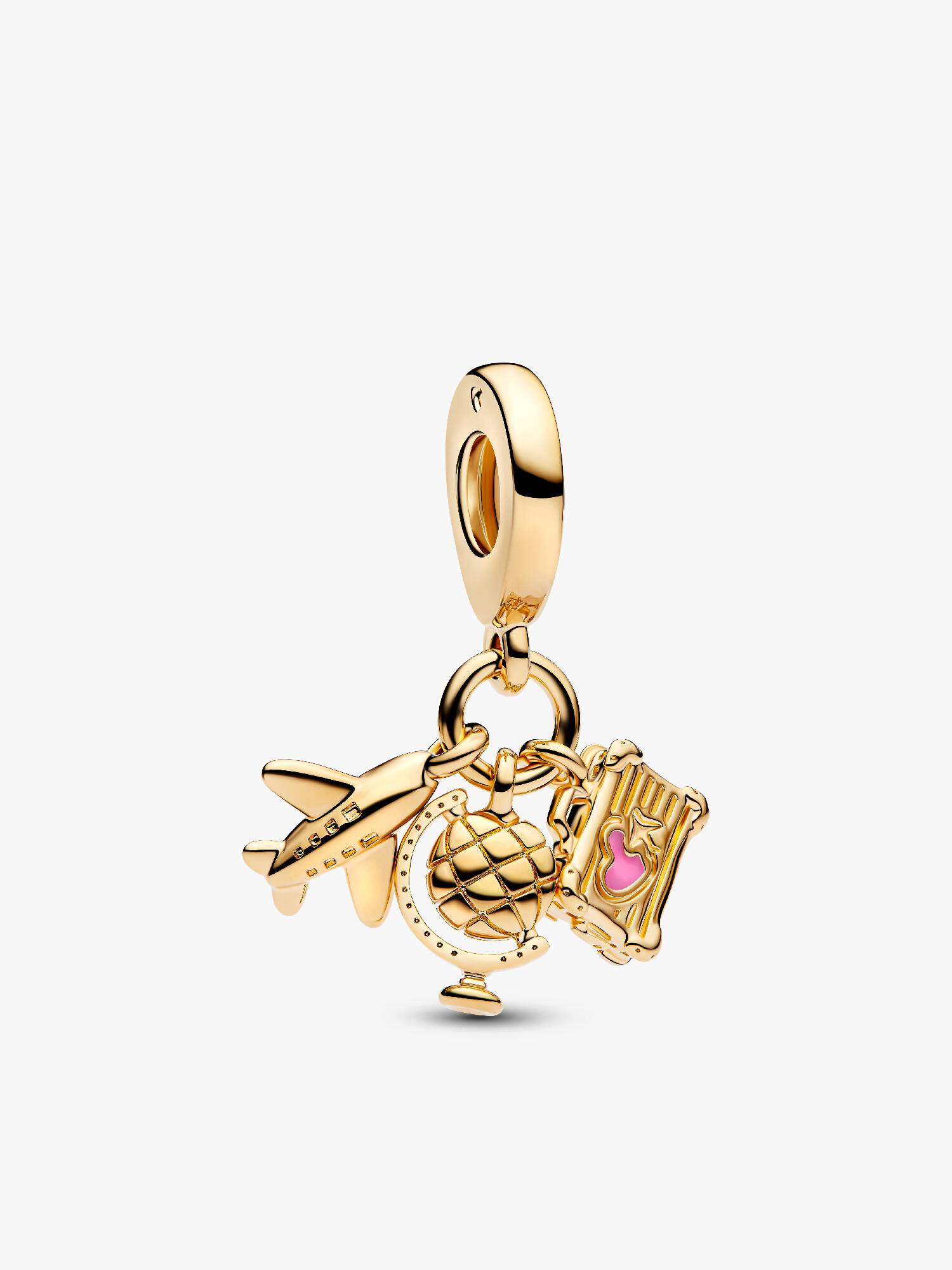 Airplane, Globe & Suitcase Triple Dangle Charm