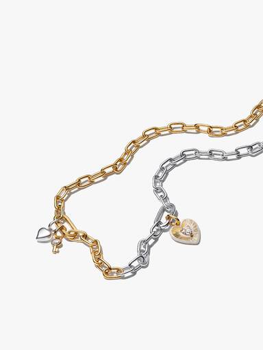 Two-tone Heart & Key Necklace Set