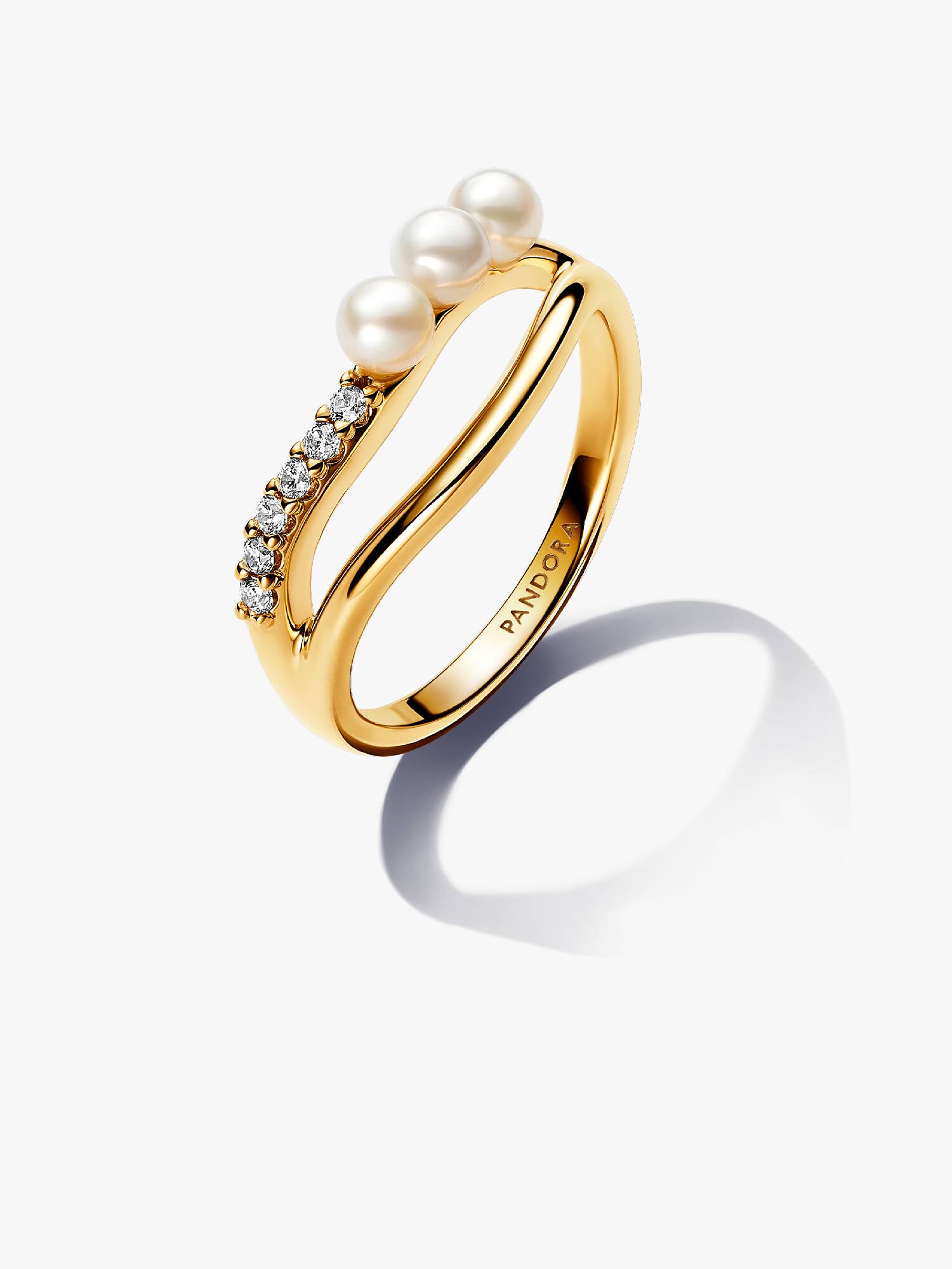 Treated Freshwater Cultured Pearl & Organically Shaped Double Band Ring