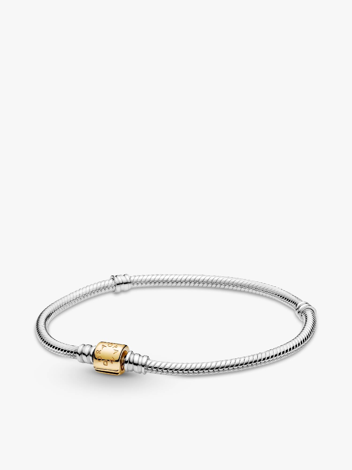 Pandora Moments 14k Gold Two-tone Barrel Clasp Snake Chain Bracelet