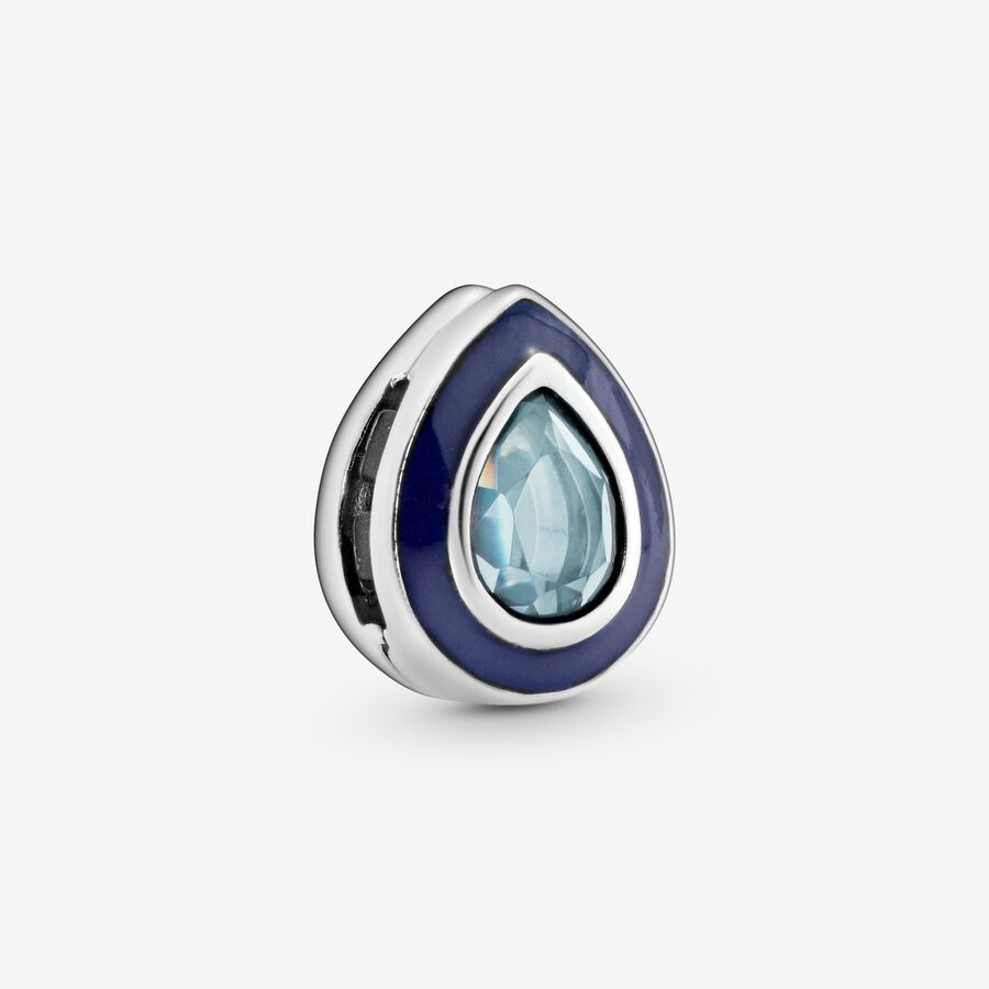 Pandora Reflexions drop silver clip charm with moonlight blue crystal and blue enamel image number 0