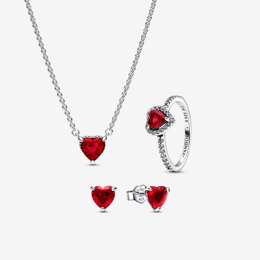 Sparkling Heart Halo Stud Earrings, Necklace & Ring Set image number 0