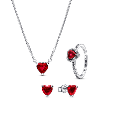 Sparkling Heart Halo Stud Earrings, Necklace & Ring Set