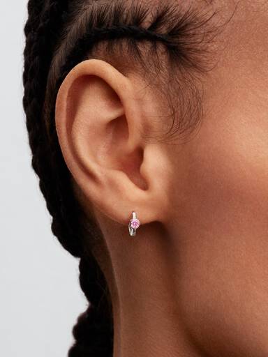 Pandora Era Bezel Sterling Silver Pink Lab-grown Diamond Huggie Earrings