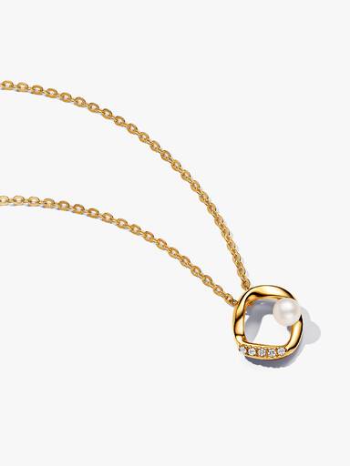 PANDORA ESSENCE 14k Gold-plated Treated Freshwater Cultured Pearl Necklace and Earring Gift Set