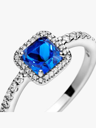 Blue Square Sparkle Halo Ring