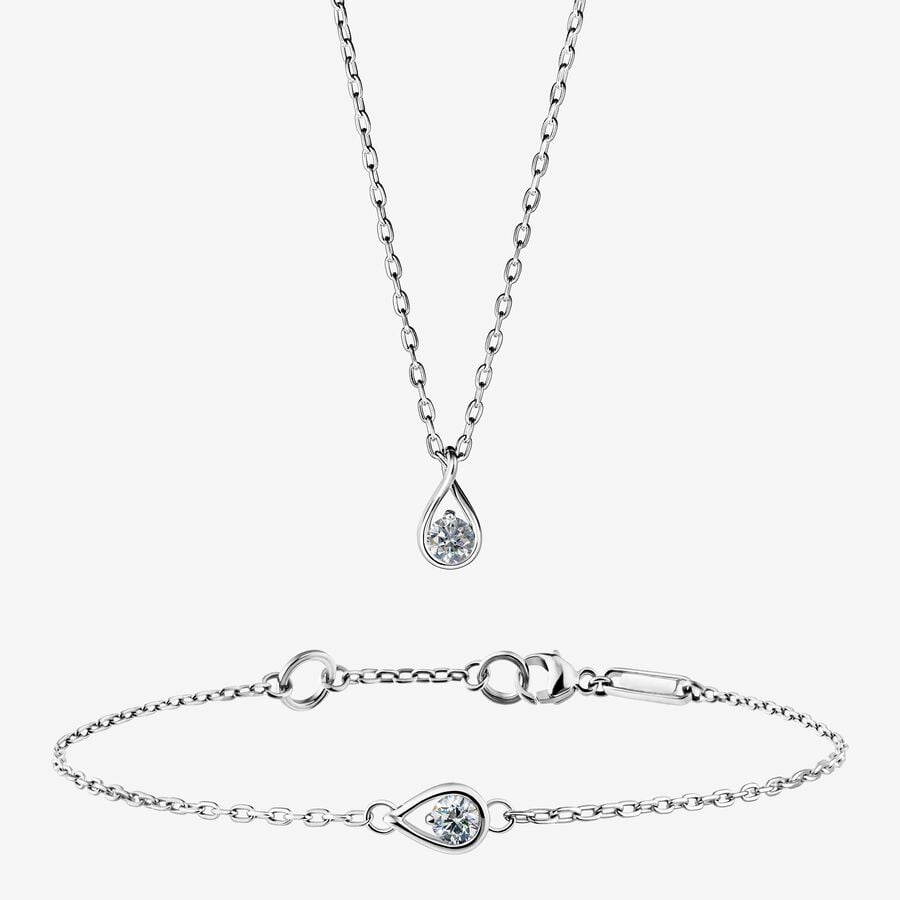 Pandora Infinite Sterling Silver 0.15 Carat Sparkling Teardrop Chain Bracelet and Necklace Set image number 0