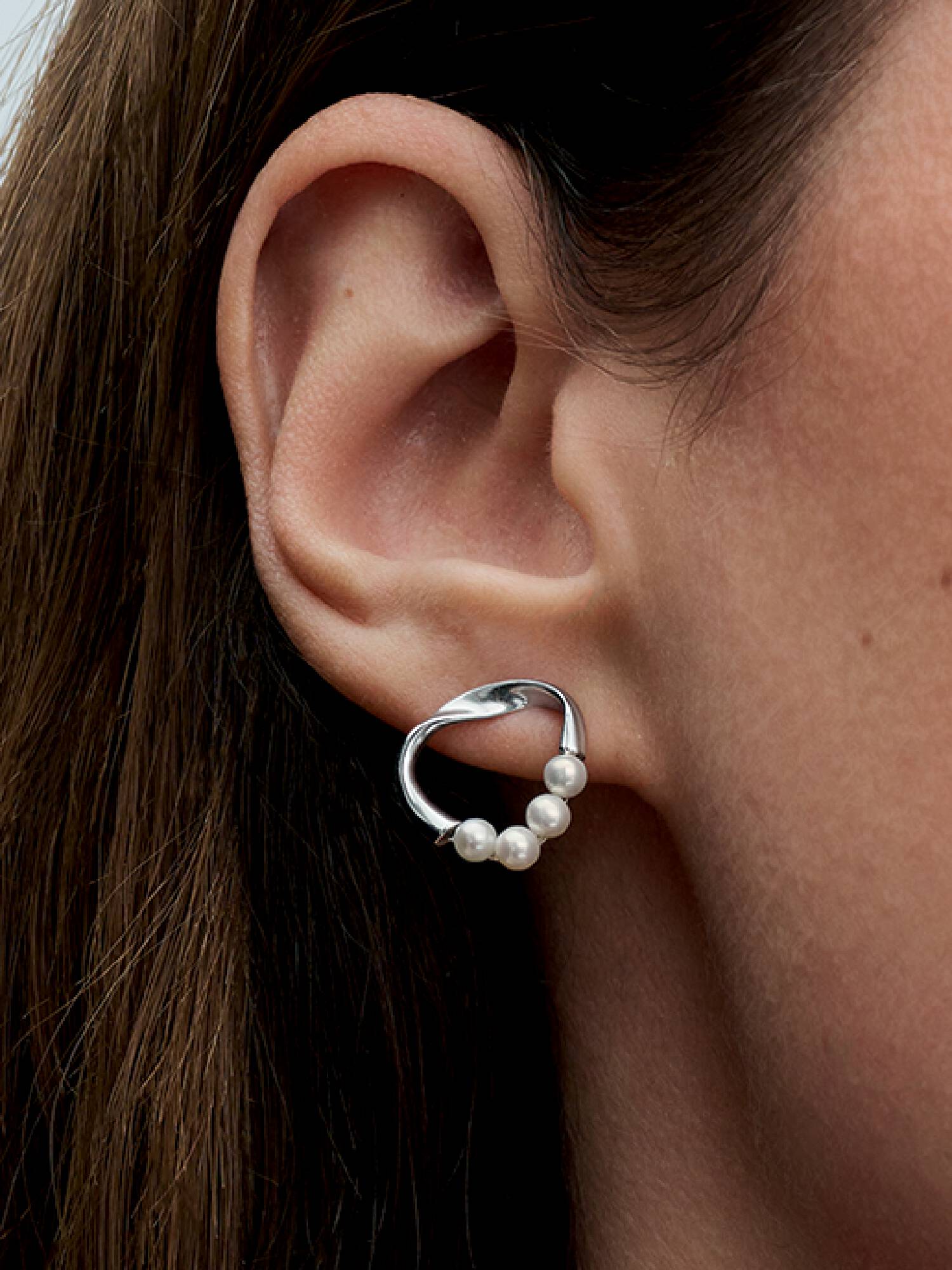 Organically Shaped Circle & Treated Freshwater Cultured Pearls Stud Earrings