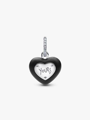 Matte Black Ceramic Heart Padlock Dangle Charm