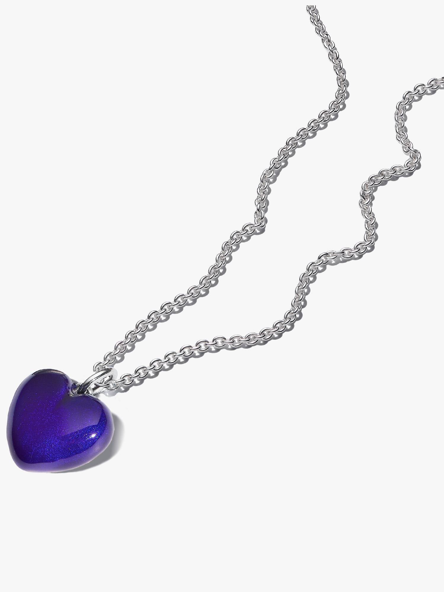 Blue Puffy Heart Pendant Necklace