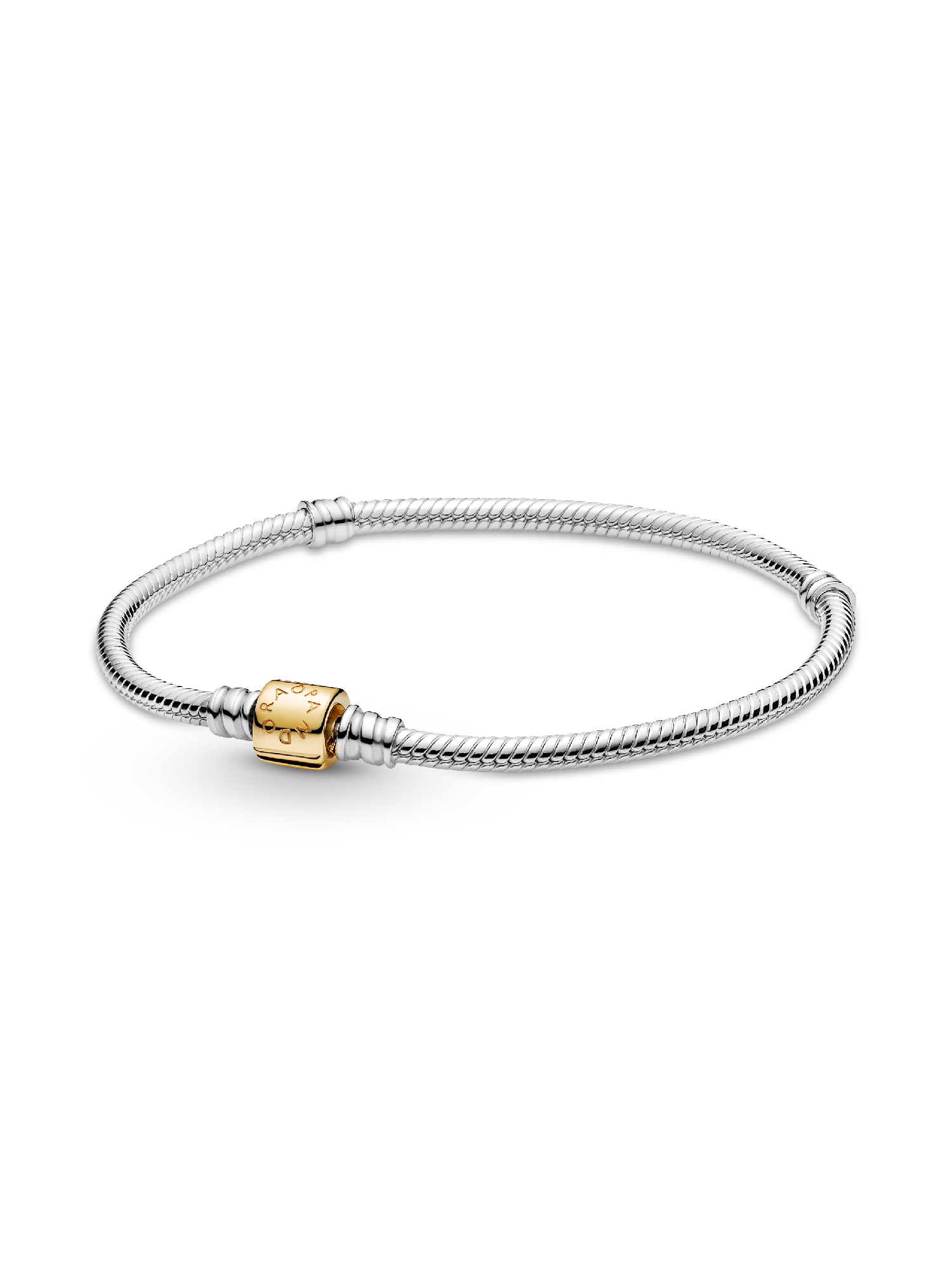 Pandora Moments 14k Gold Two-tone Barrel Clasp Snake Chain Bracelet