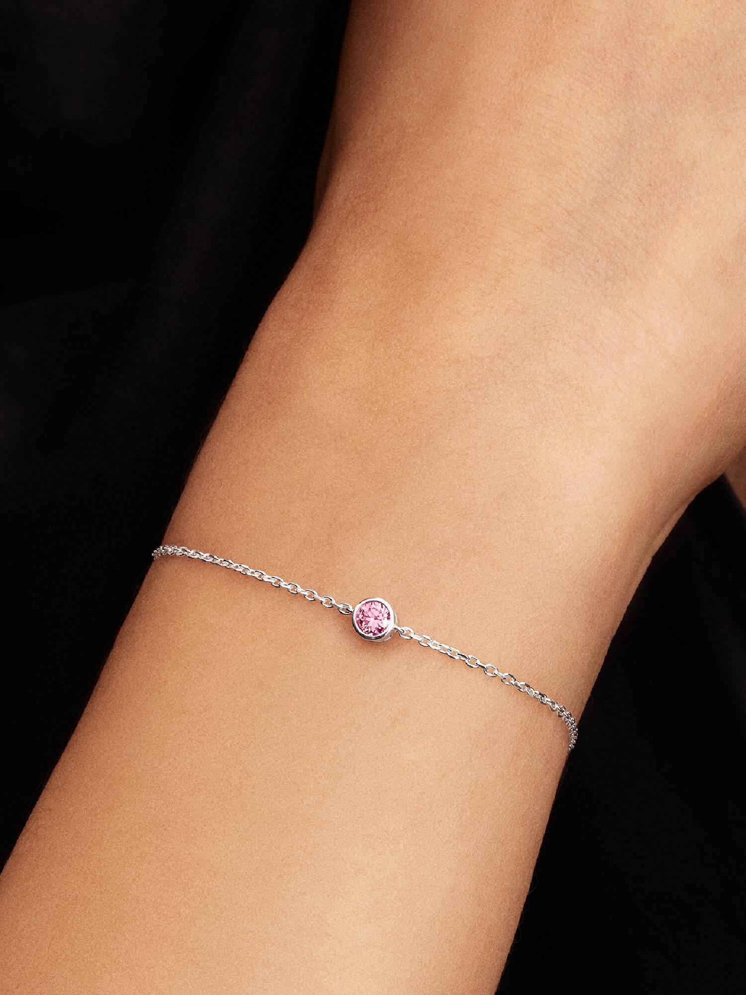 Pandora Era Bezel Sterling Silver Pink Lab-grown Diamond Chain Bracelet