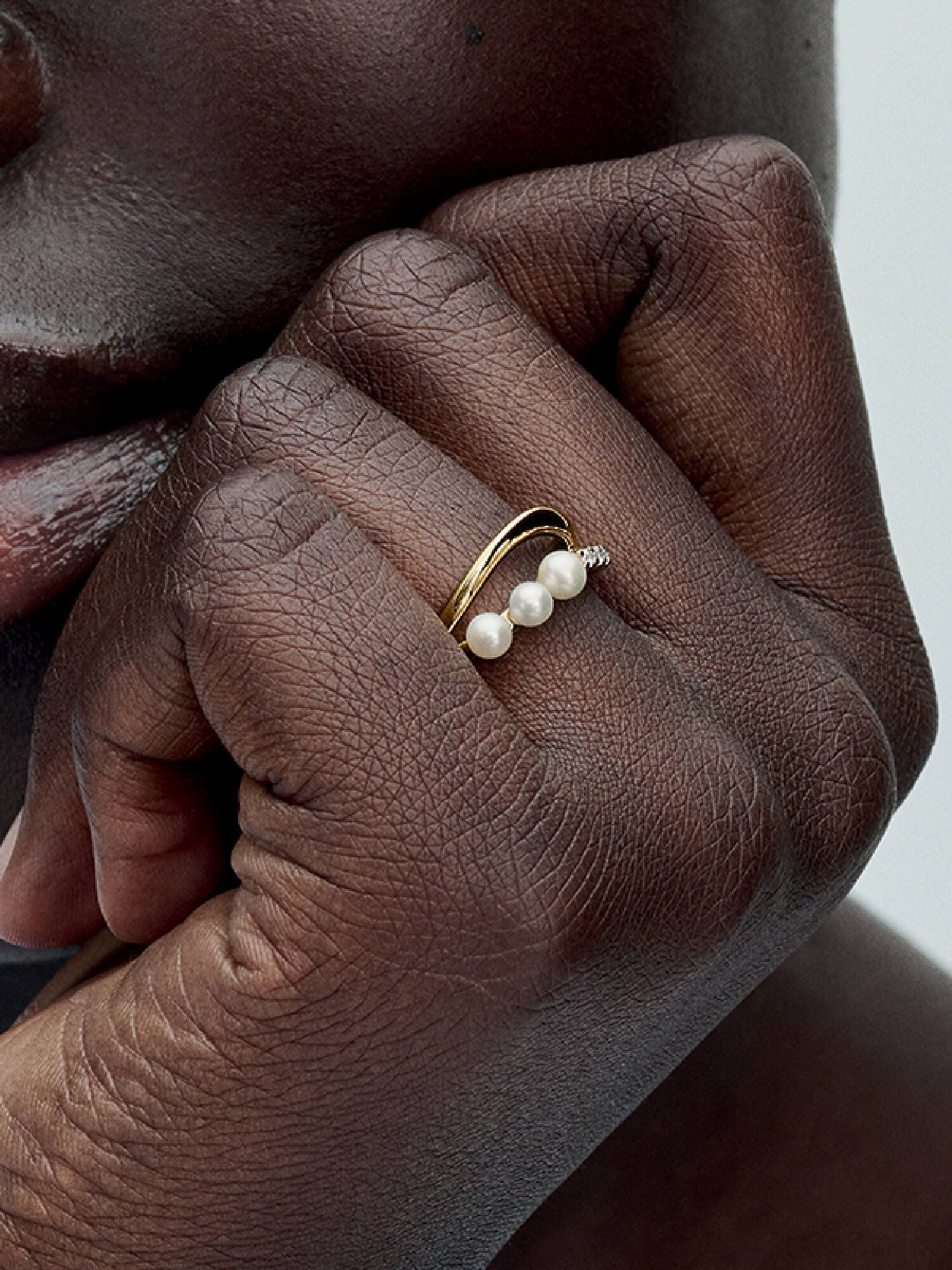 Treated Freshwater Cultured Pearl & Organically Shaped Double Band Ring
