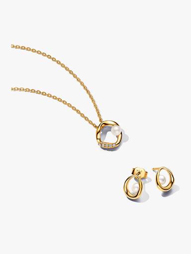 PANDORA ESSENCE 14k Gold-plated Treated Freshwater Cultured Pearl Necklace and Earring Gift Set