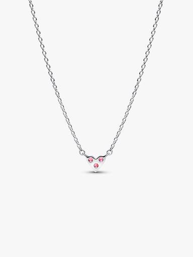 Triple Stone Pink Heart Collier Necklace